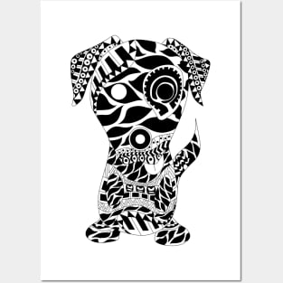 kawaii dog in pattern zentangle art from totonac culture Posters and Art